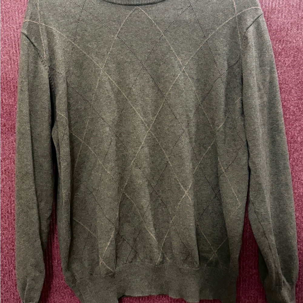 Spring + Mercer Cotton Cashmere Argyle Sweater L Brown Quiet Luxury Preppy